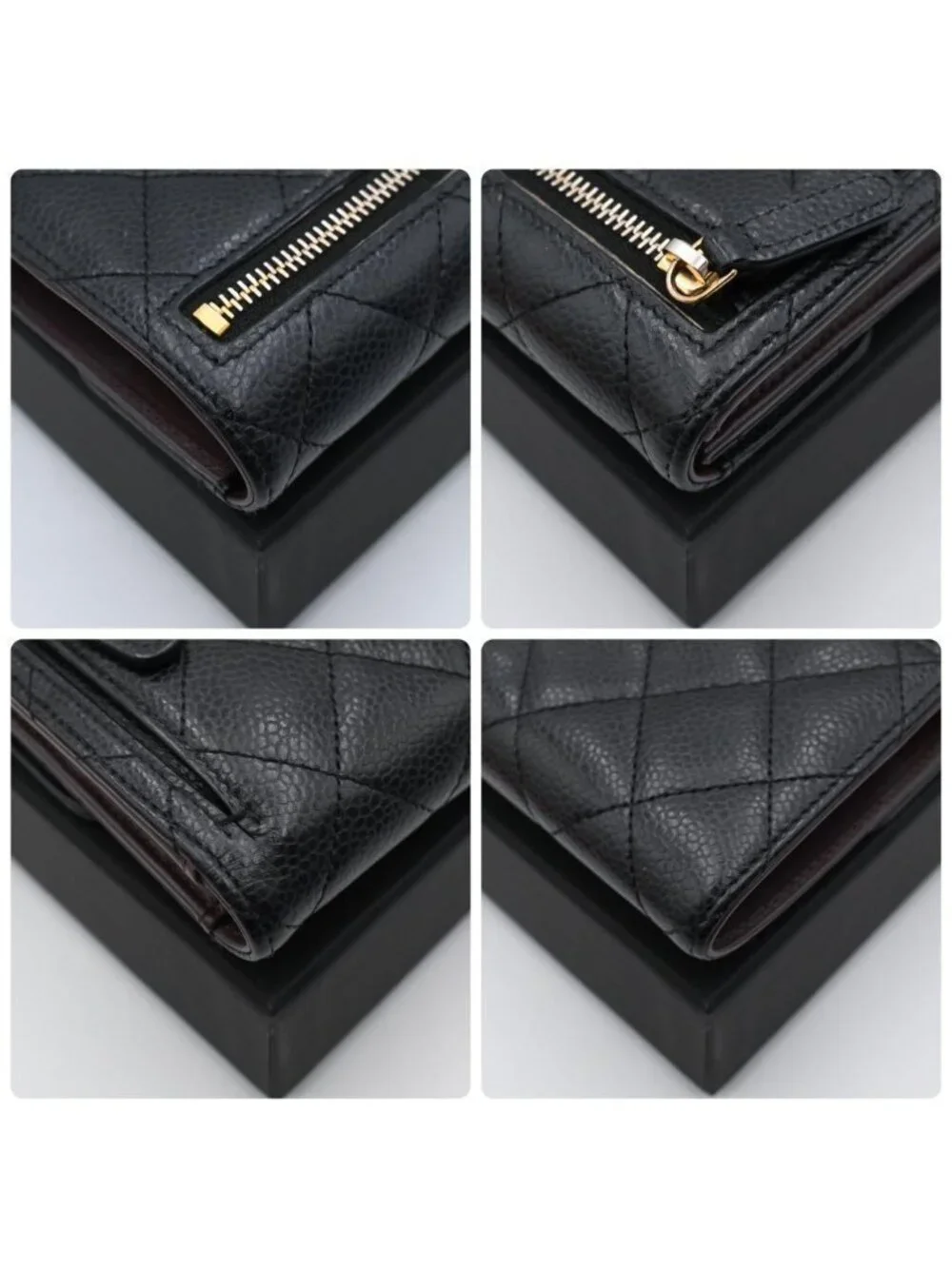 Chanel Quilted CC Logo Trifold Wallet Compact Classic Black